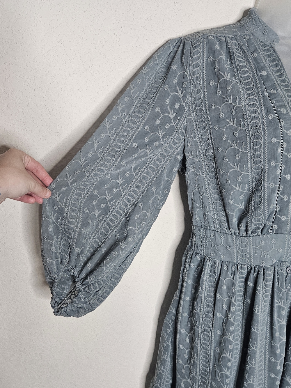 Baltic Born Harmony Embossed Dress Dusty Blue Large Boho Mini Dress NWT Cottage - Picture 6 of 11